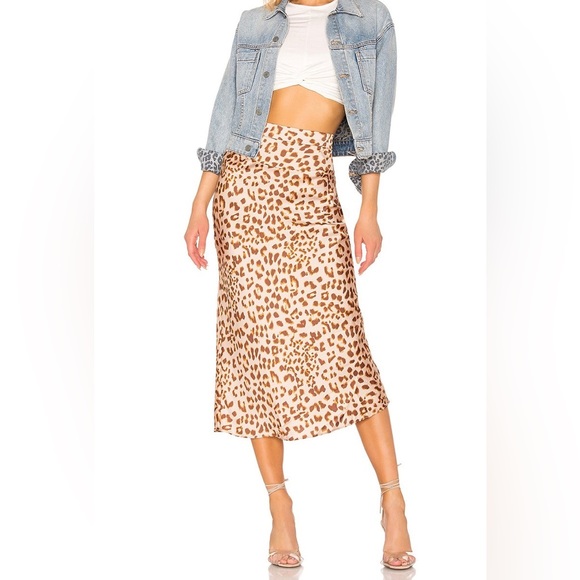Free people Normani satin Leopard print Bias cut Midi skirt (size 0) - Picture 7 of 7